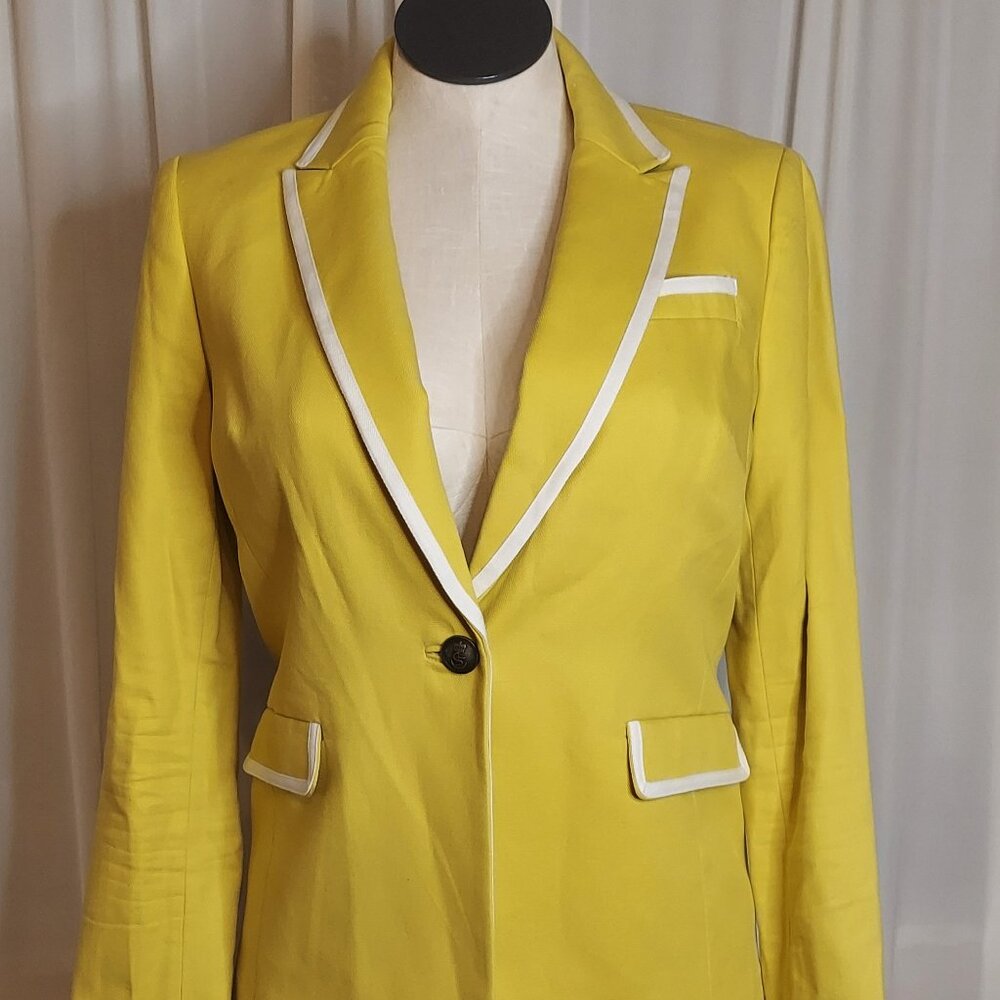 Women's Boden Yellow White Cotton Blazer